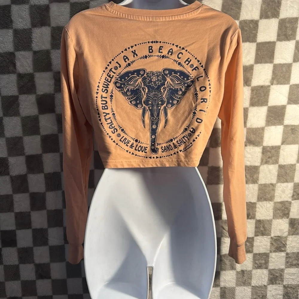 Miami Style Jax Beach Florida Logo Pink High Long Sleeve Crop Top Size S/Small